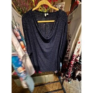 Cato Fashions 22/24W Blue Metallic Knit Cowl Neck Long Sleeve Party Top Blouse